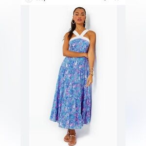 NEW Lilly Pulitzer Jenette Halter Maxi Dress Boca Blue Its Sailabration Size 4